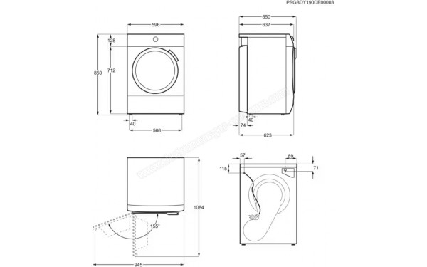 ELECTROLUX EDH1281UC - Dimensions