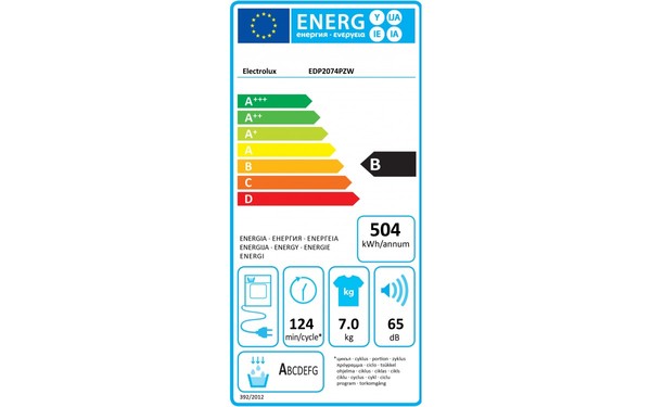 ELECTROLUX EDP2074PZW - &Eacute;tiquette &eacute;nergie