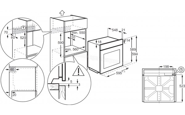 ELECTROLUX EOC6P50X - Sch&eacute;ma technique encastrement dans meuble haut