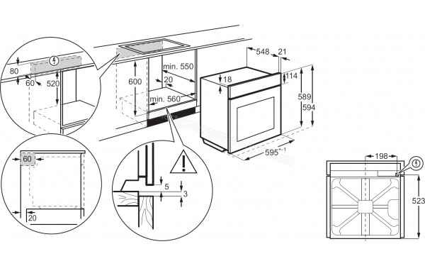 ELECTROLUX EOC6P50X - Sch&eacute;ma technique encastrement dans meuble bas