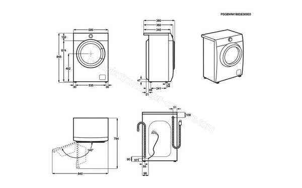 ELECTROLUX EW6S1043NDU - Vue du sh&eacute;ma technique (cr&eacute;dit : Boulanger)