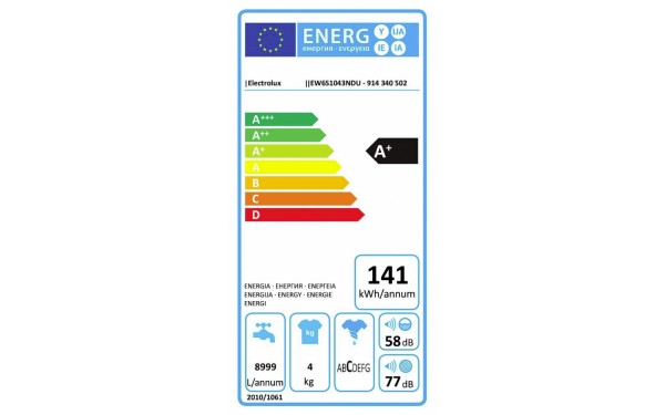 ELECTROLUX EW6S1043NDU - &Eacute;tiquette &eacute;nergie