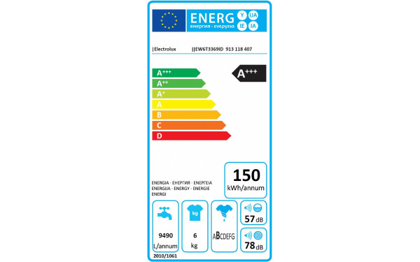 ELECTROLUX EW6T3369ID - &Eacute;tiquette &eacute;nergie