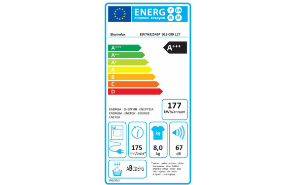 ELECTROLUX EW7H3254SP - &Eacute;tiquette &eacute;nergie