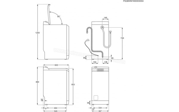 ELECTROLUX EW7T3369HZC - Dimensions