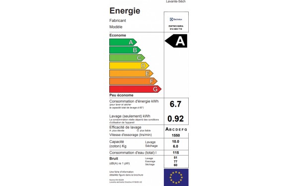 ELECTROLUX EW7W3166RA - &Eacute;tiquette &eacute;nergie
