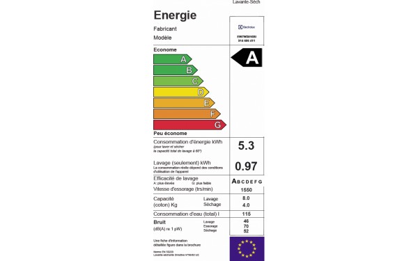 ELECTROLUX EW7W3816BI - &Eacute;tiquette &eacute;nergie
