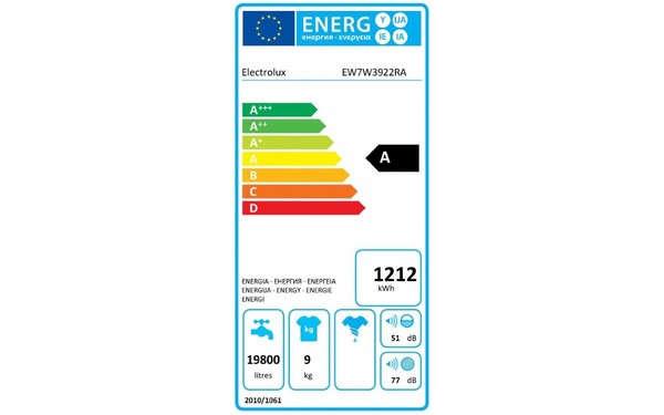 ELECTROLUX EW7W3922RA 2018 - &Eacute;tiquette &eacute;nergie