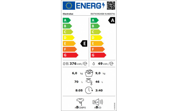 ELECTROLUX EW7W3924SB - &Eacute;tiquette &eacute;nergie v2