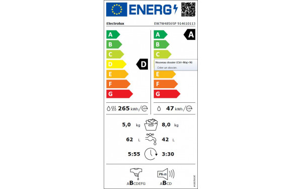 ELECTROLUX EW7W4856SP - &Eacute;tiquette &eacute;nergie v2