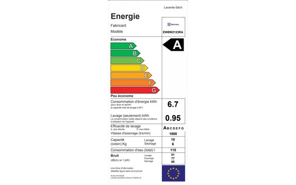 ELECTROLUX EW8W2123RA - &Eacute;tiquette &eacute;nergie