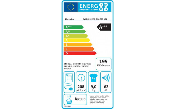 ELECTROLUX EW9H2922PC - &Eacute;tiquette &eacute;nergie