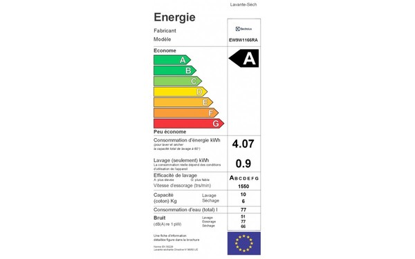 ELECTROLUX EW9W1166RA 2018 - &Eacute;tiquette &eacute;nergie