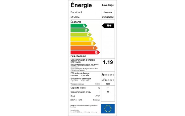 ELECTROLUX EWF127450W - &Eacute;tiquette &eacute;nergie