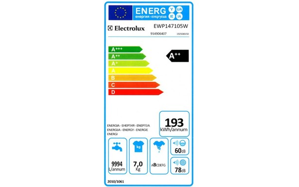 ELECTROLUX EWP147105W - &Eacute;tiquette &eacute;nergie