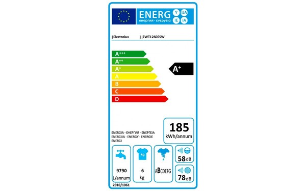 ELECTROLUX EWT1260ESW - &Eacute;tiquette &eacute;nergie