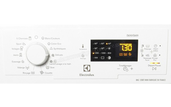 ELECTROLUX EWT1264ELW - Panneau de commandes (cr&eacute;dit : Boulanger)