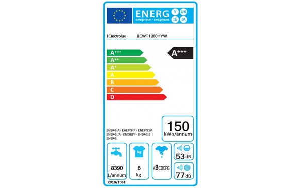 ELECTROLUX EWT1360HYW - &Eacute;tiquette &eacute;nergie