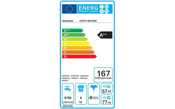 ELECTROLUX EWT1361ESW v1 - &Eacute;tiquette &eacute;nergie