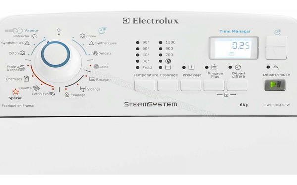 ELECTROLUX EWT136450W - Panneau de commandes (cr&eacute;dit : Darty)