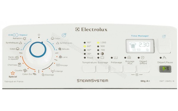 ELECTROLUX EWT136451W - Panneau de commandes