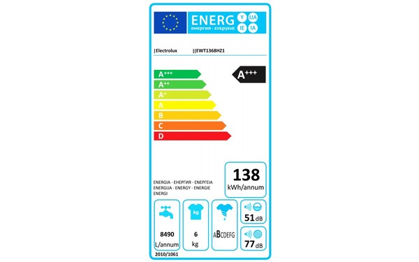 ELECTROLUX EWT1368HZ1 - &Eacute;tiquette &eacute;nergie