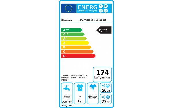 ELECTROLUX EWT6T3273DD - &Eacute;tiquette &eacute;nergie