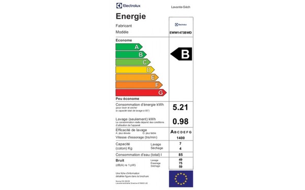 ELECTROLUX EWW1473BWD - &Eacute;tiquette &eacute;nergie