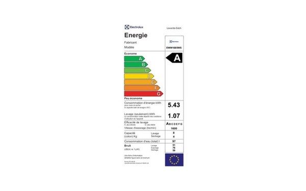 ELECTROLUX EWW1685WS - &Eacute;tiquette &eacute;nergie