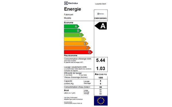 ELECTROLUX EWW1688SWG - &Eacute;tiquette &eacute;nergie