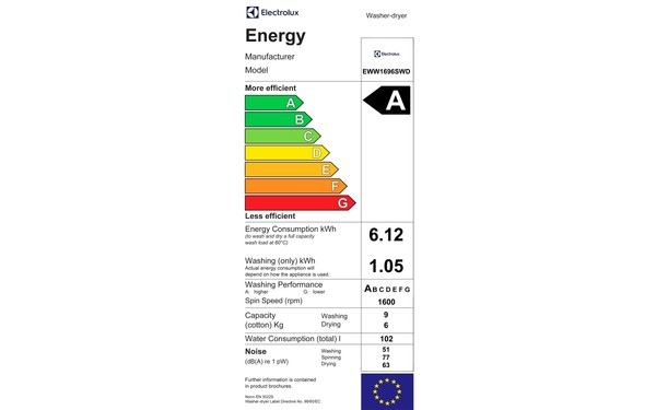ELECTROLUX EWW1696SWD Import EU - &Eacute;tiquette &eacute;nergie