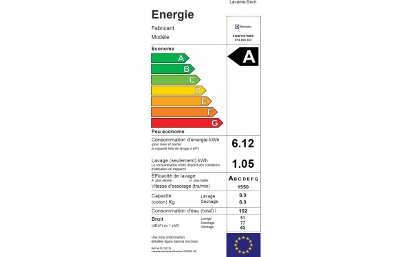 ELECTROLUX EWW1697SWD - &Eacute;tiquette &eacute;nergie
