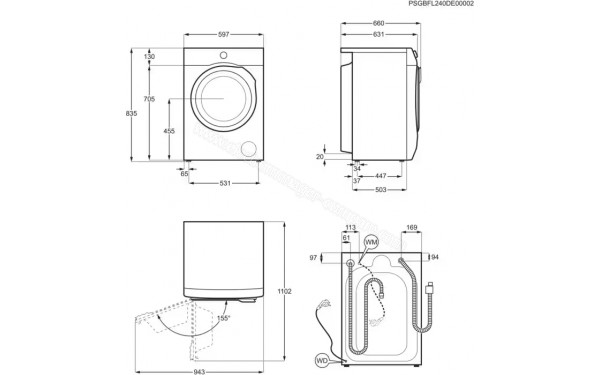 ELECTROLUX YW7FI1449DOV - Dimensions
