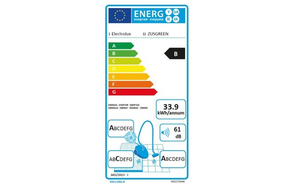 ELECTROLUX ZUSGREEN - &Eacute;tiquette &eacute;nergie