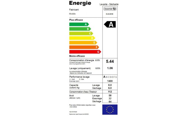 ESSENTIELB ELS-861b - &Eacute;tiquette &eacute;nergie