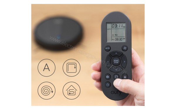 EUFY RoboVac 11S - Programmation par t&eacute;l&eacute;commande (cr&eacute;dit : Darty)