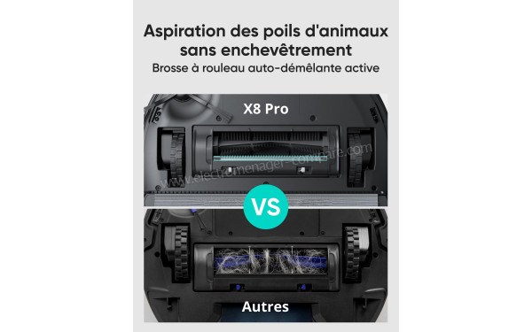 EUFY X8 Pro Station Noir - Brosse &agrave; rouleau auto-d&eacute;m&ecirc;lante active