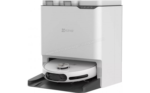 EZVIZ RS20 Max Blanc - Vue de 3/4 droite sur la station de chargement