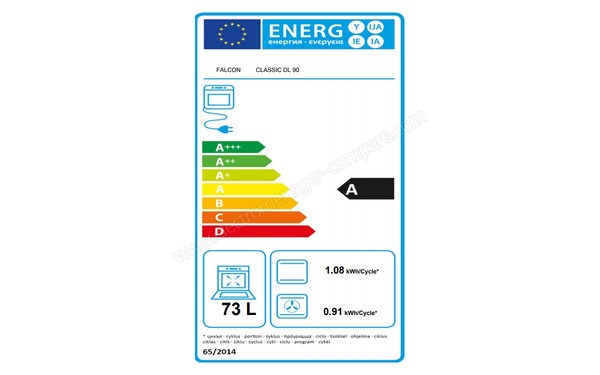 FALCON Classic Deluxe 90 Vitroc&eacute;ramique Bleu Laiton - Etiquette &eacute;nerg&eacute;tique four 2