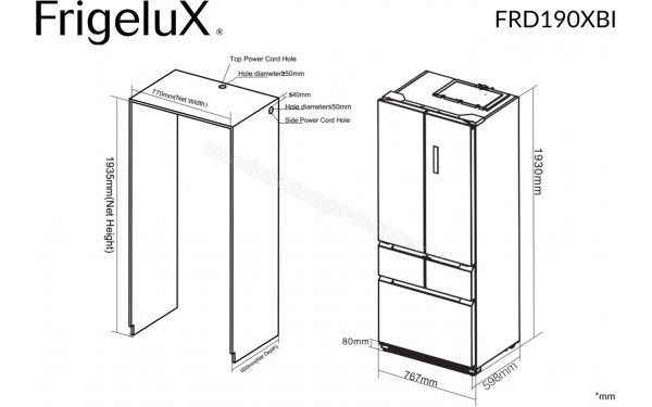 FRIGELUX FRD190XBI - Dimensions