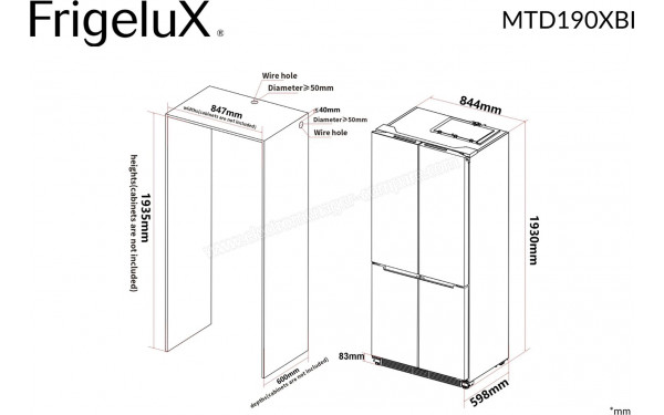 FRIGELUX MTD190XBI - Dimensions