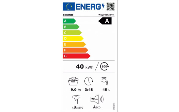 GORENJE WG2P94A22 - &Eacute;tiquette &eacute;nergie v2