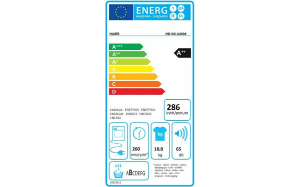 HAIER HD100-A2939-FR - &Eacute;tiquette &eacute;nergie