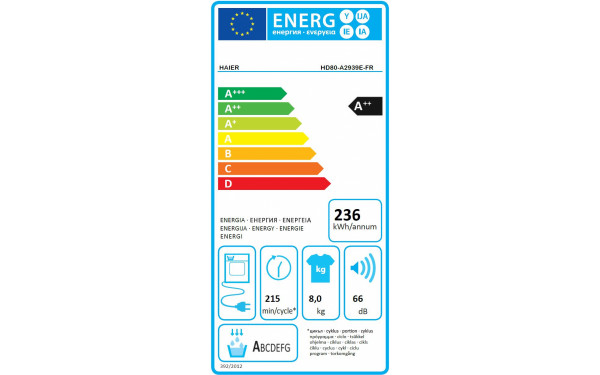 HAIER HD80-A2939E-FR - &Eacute;tiquette &eacute;nergie