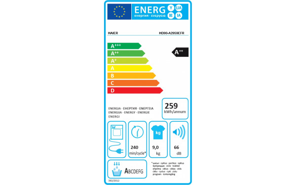 HAIER HD90-A2959E-FR - &Eacute;tiquette &eacute;nergie
