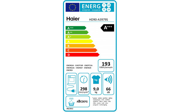 HAIER HD90-A3979S - &Eacute;tiquette &eacute;nergie