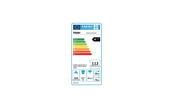 HAIER HW08-CPW14639 - &Eacute;tiquette &eacute;nergie