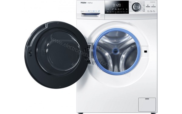 HAIER HW100-BD14756 - Vue de face hublot ouvert (cr&eacute;dit : Boulanger)