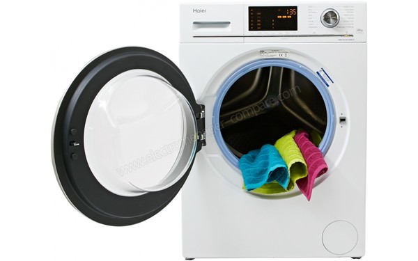 HAIER HW120-B14686 - Vue de face hublot ouvert (cr&eacute;dit : Boulanger)