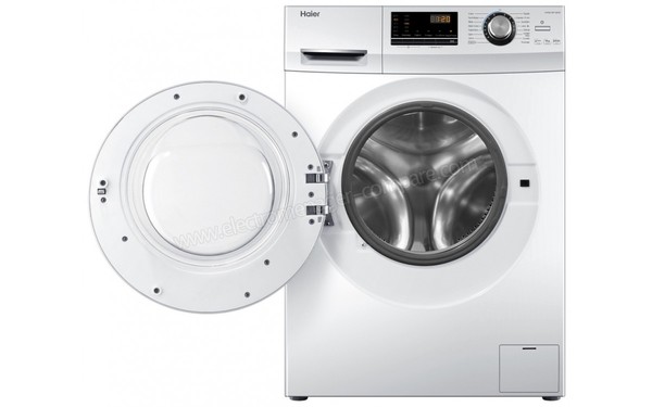 HAIER HW90-BP14636 - Vue de face avc hublot ouvert (cr&eacute;dit : Darty)